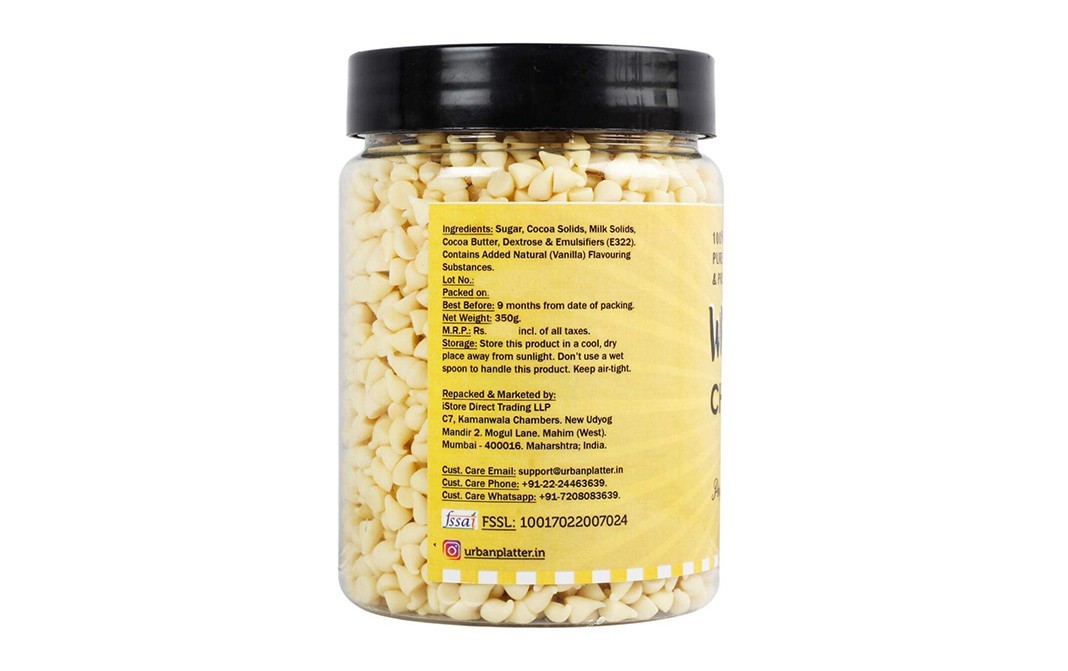 Urban Platter White Chocolate Chips    Plastic Jar  350 grams